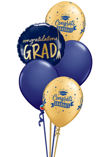 Congrats Grad Blue & Gold tros van 5 ballonnen 