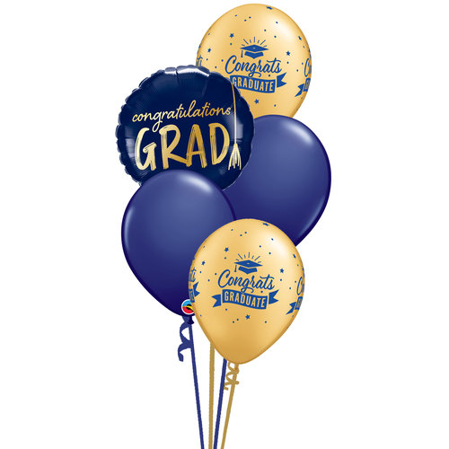 Congrats Grad Blue & Gold tros van 5 ballonnen 