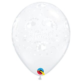 Qualatex Helium Ballon Just Married Hearts - Transparant (28cm)