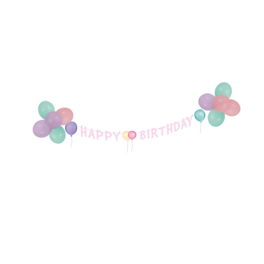Feestpakket Happy Birthday Pastel  - Slinger & Ballonnen-1
