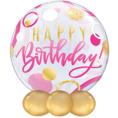 Bubble Happy Birthday Pink & Gold Dots 