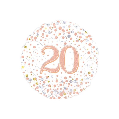 Folieballon - 20th Sparkling Fizz Birthday White & Rose Gold 