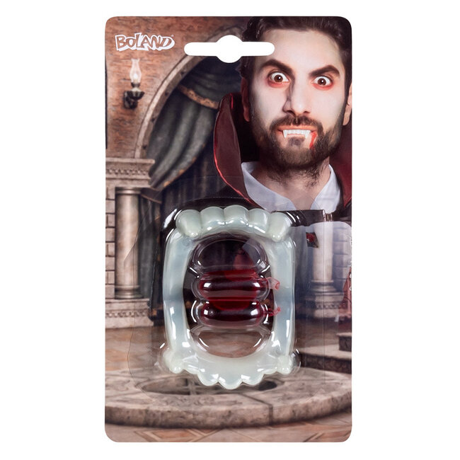 Set Vampier (tanden en 2 bloedcapsules)