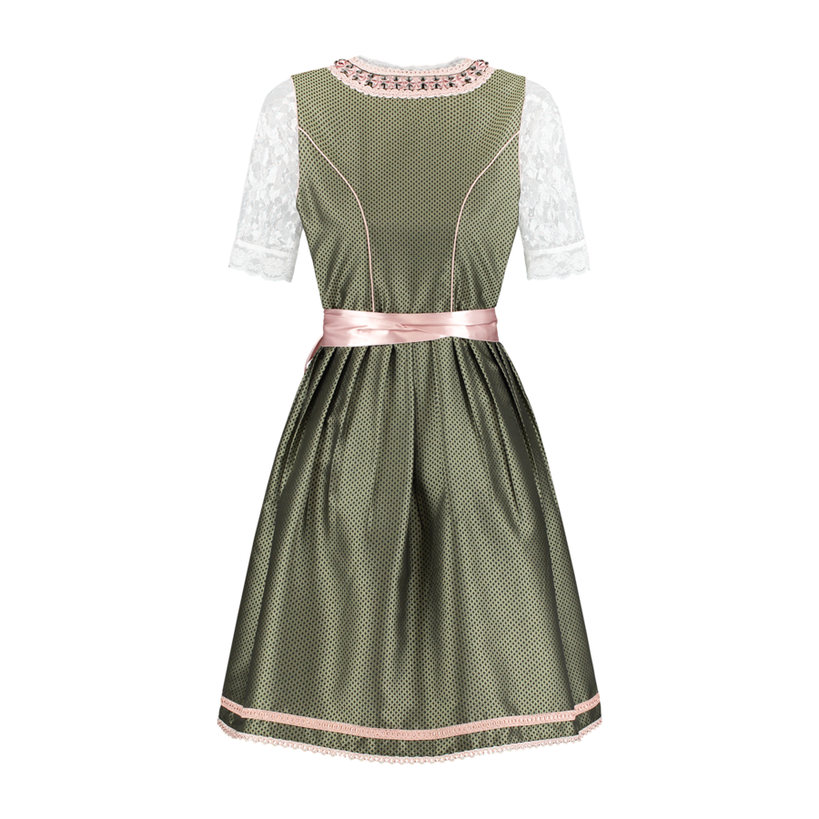 Dirndl 2 dlg - Groen/Roze, Kanten Schort (excl blouse)-3