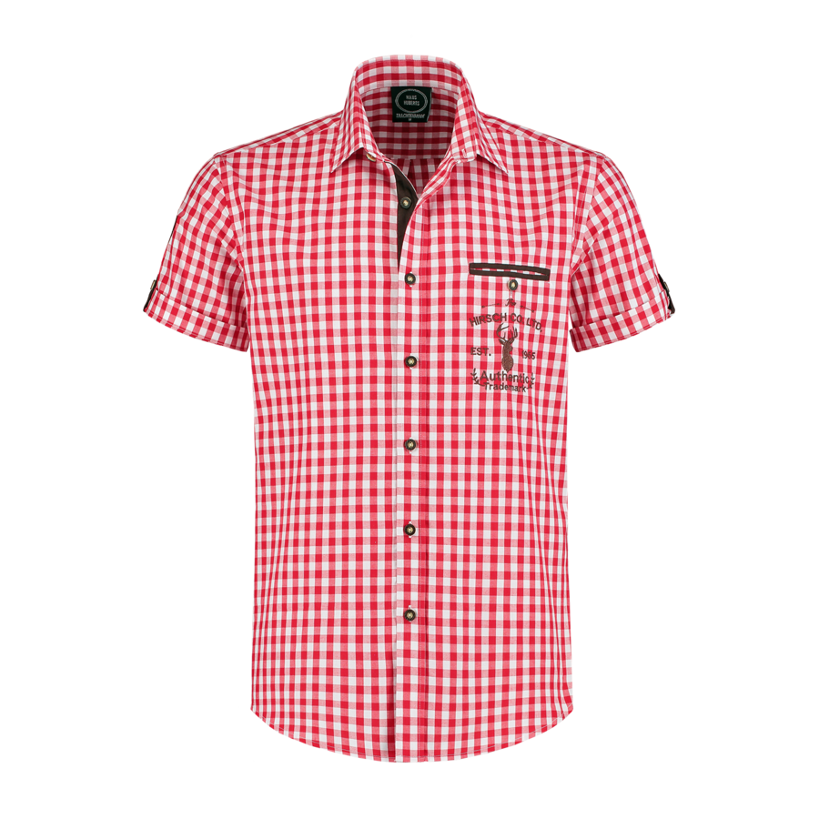 Traditioneel Overhemd met borduursel, rood/wit, korte mouwen-2