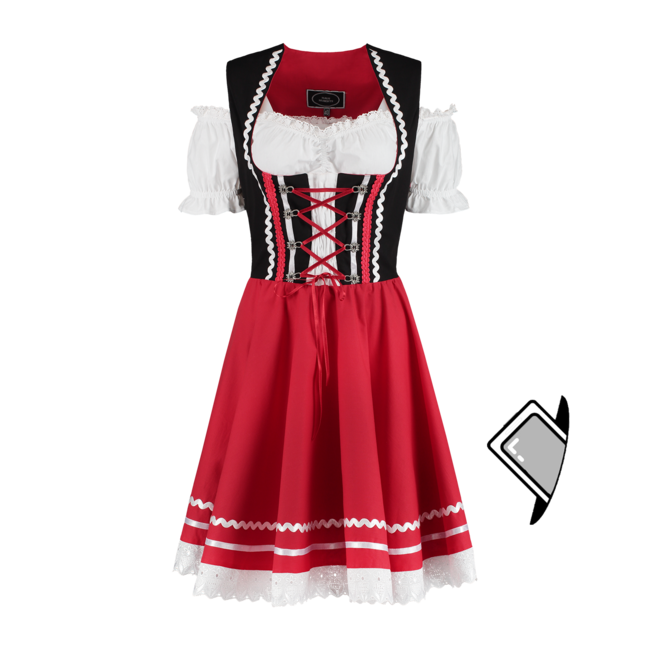 Tirolerdirndl 2 delig - Zwart/Rood - 100% Katoen