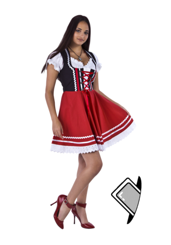 Tirolerdirndl 2 delig - Zwart/Rood - 100% Katoen 