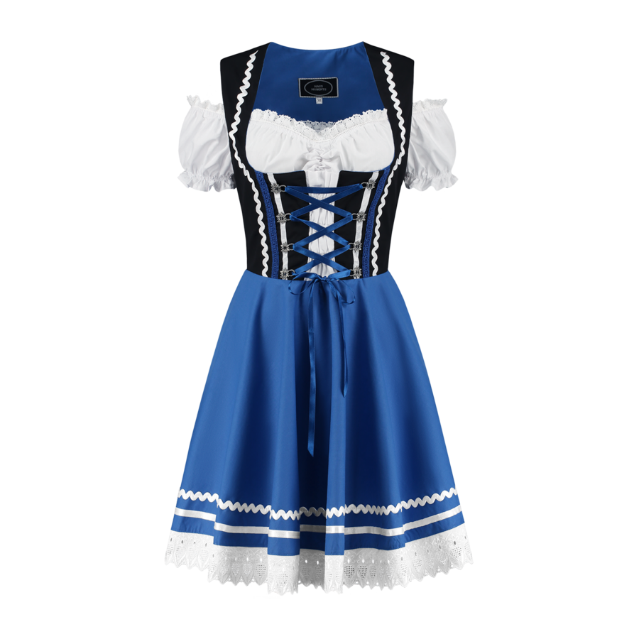 Tiroler dirndl 2 delig - Zwart/Blauw - 100% Katoen-2