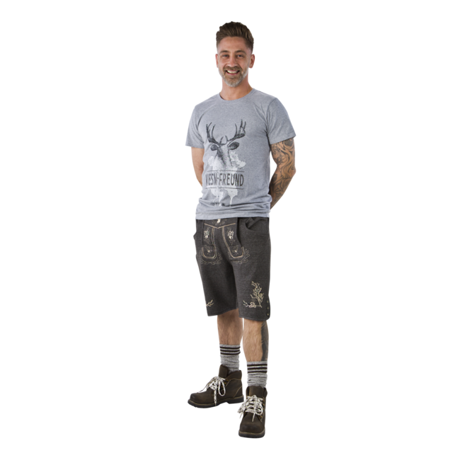 Tiroler Broek short/joggingbroek heren grijs fleece