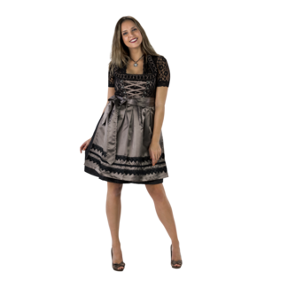 Haus Huberts Dirndl Zwart/Taupe - Satijnen Schort, 3 dlg. - Dirndlblouse Zwart