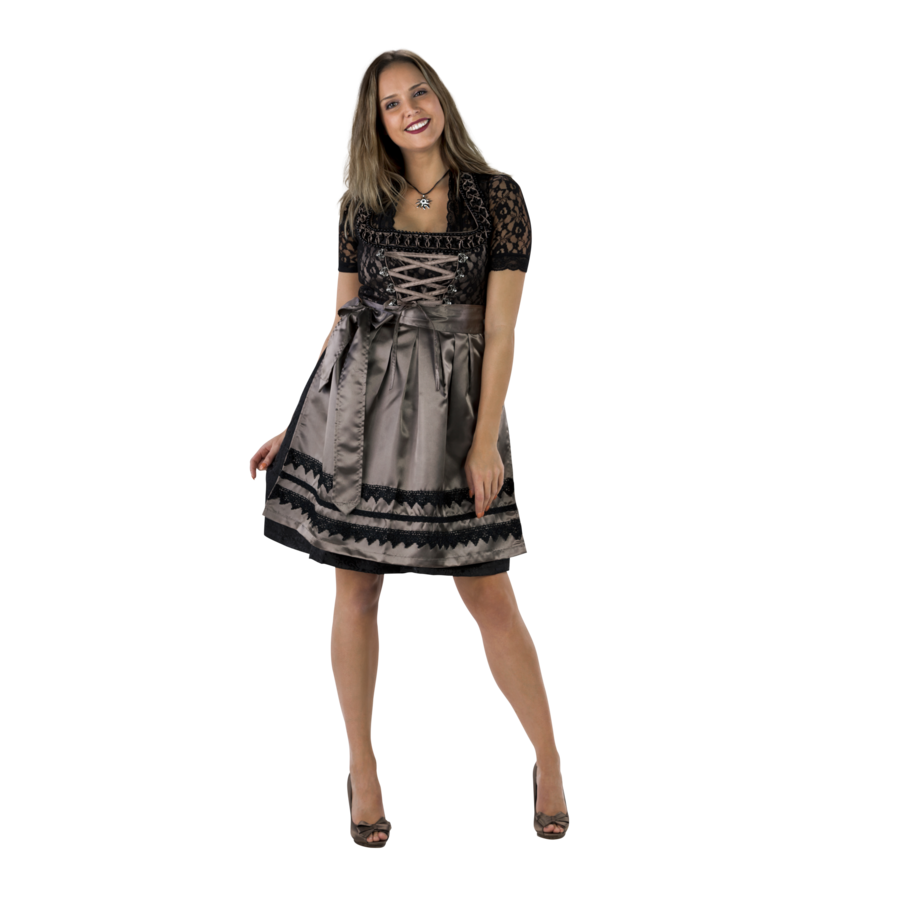 Dirndl Zwart/Taupe - Satijnen Schort, 3 dlg. - Dirndlblouse Zwart-5