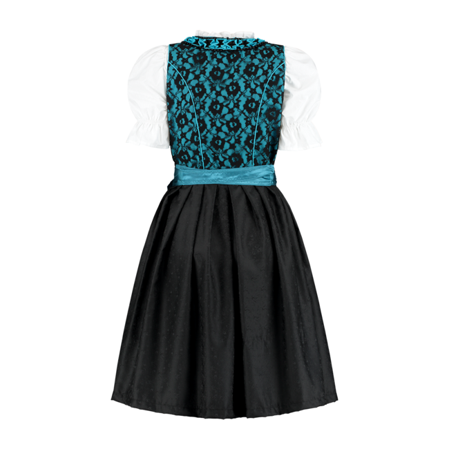 Dirndl Zwart/Blauw - Satijnen Schort, 3 dlg. - Dirndlblouse Wit