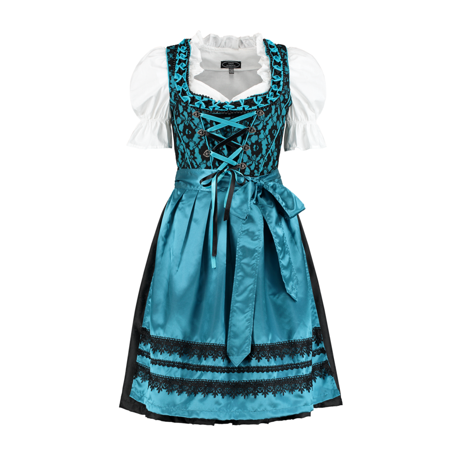 Dirndl Zwart/Blauw - Satijnen Schort, 3 dlg. - Dirndlblouse Wit-2