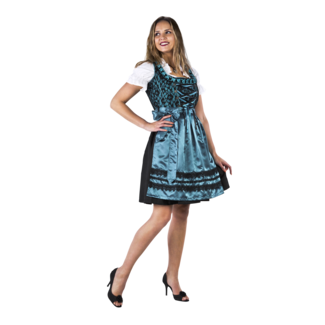 Haus Huberts Dirndl Zwart/Blauw - Satijnen Schort, 3 dlg. - Dirndlblouse Wit