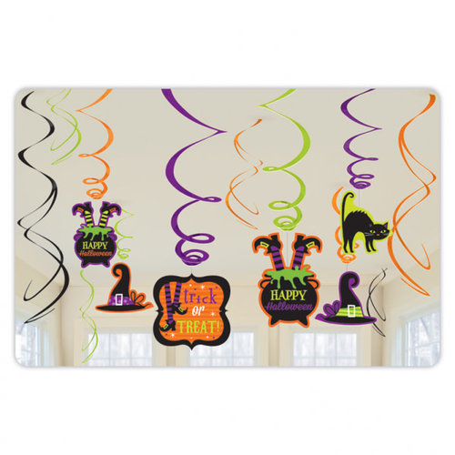 Decoratie Swirls Halloween Heksen - 12 st. - 61 cm 