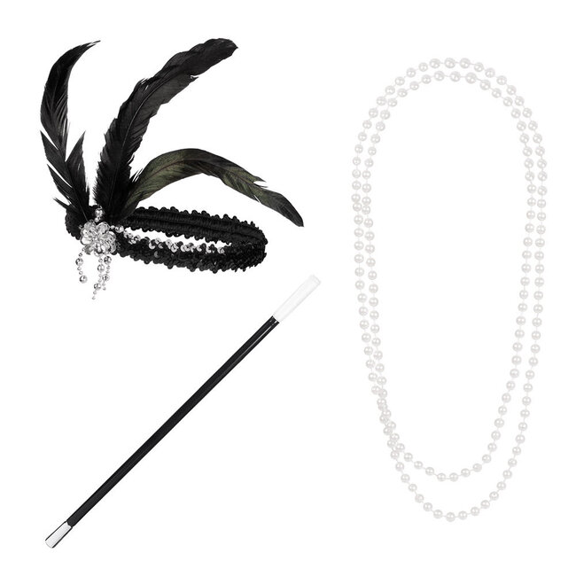 Set Flapper (hoofdband, ketting en sigarettenhouder)