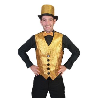 Partychimp Glitter Gillet met Strik - Goud