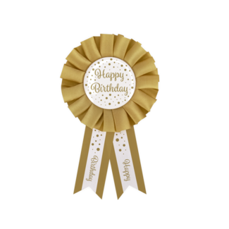 Paperdreams Rozet Wit / Goud - Happy Birthday
