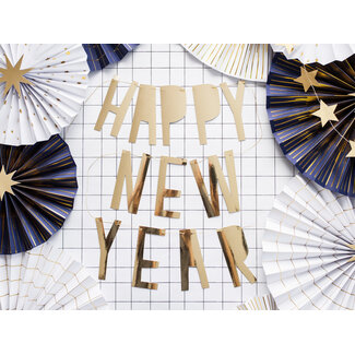 PartyDeco Banner Happy New Year Goud - 10 x 90 cm