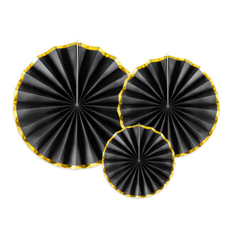 PartyDeco Decoratieve Rozetten - Black & Gold - 3 st