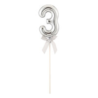 Taart Topper nr. 3 Zilver - 5.5 x 2.5 x 21 cm