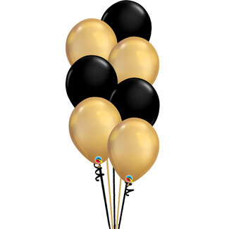 Qualatex Staander Sparkling Black & Gold - 7 Heliumballonnen