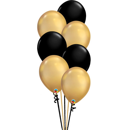 Staander Sparkling Black & Gold - 7 Heliumballonnen 