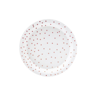PartyDeco Bordjes Wit Dots Rosé Gold  - 18cm - 6 stuks
