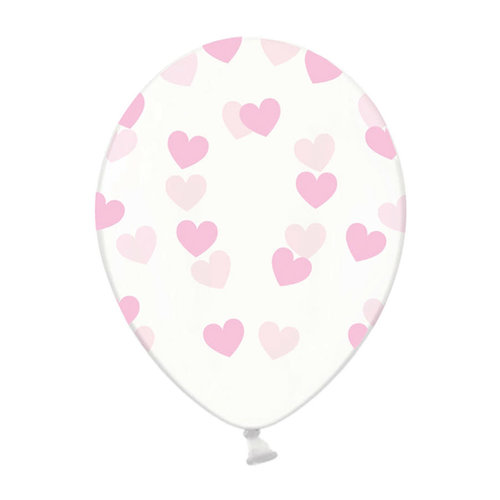 Heliumballon Transparant met Roze Hartjes (28cm) 
