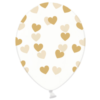 Heliumballon Transparant met Gouden Hartjes (28cm)