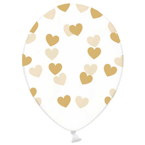 Heliumballon Transparant met Gouden Hartjes (28cm) 