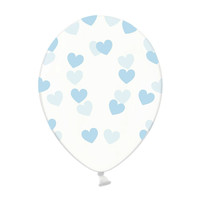 Heliumballon Transparant met Blauwe Hartjes (28cm)