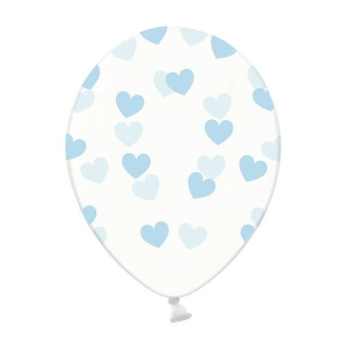 Heliumballon Transparant met Blauwe Hartjes (28cm) 