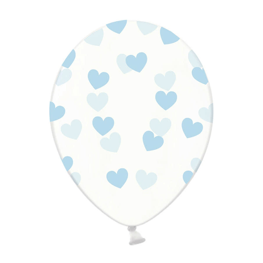 Heliumballon Transparant met Blauwe Hartjes (28cm)-1