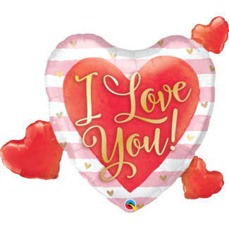 Anagram Folieballon I Love You Pink Stripes & Hrts - 94cm