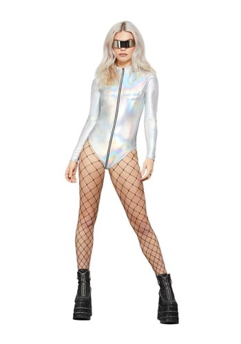 Fever Miss Whiplash Mirror Holographic Bodysuit 
