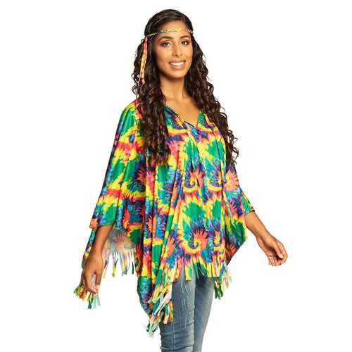 60's Hippie poncho - met Hoofdband 