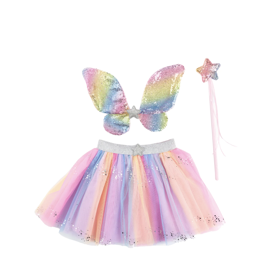 Rainbow Sequins Skirt, Wings and Wand - maat US 4-6-2