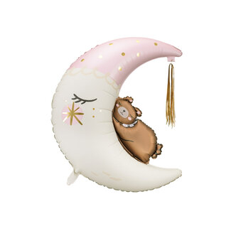 PartyDeco Folieballon Teddy Bear On The Moon Pink