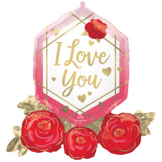 Anagram Folieballon SuperShape I Love You Gem And Roses - 76 x 71 cm