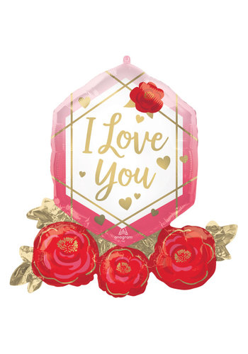 Folieballon SuperShape I Love You Gem And Roses - 76 x 71 cm 