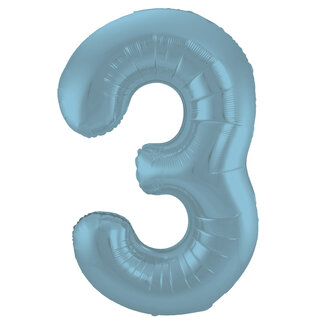 Globos Folieballon Cijfer 3 Mat Pastel Blauw