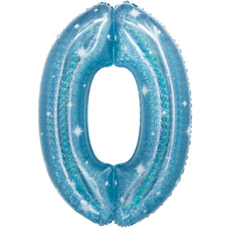 Folatex Folieballon Cijfer 0 Galactic Aqua - 101 cm