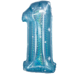 Folatex Folieballon Cijfer 1 Galactic Aqua - 101 cm