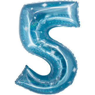 Folatex Folieballon Cijfer 5 Galactic Aqua - 101 cm