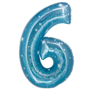 Folatex Folieballon Cijfer 6 Galactic Aqua - 101 cm