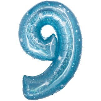 Folatex Folieballon Cijfer 9 Galactic Aqua - 101 cm