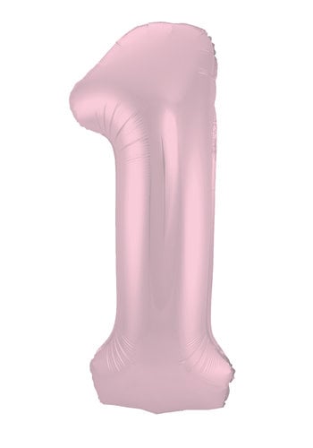 Folieballon Cijfer 1 Mat Pastel Roze 