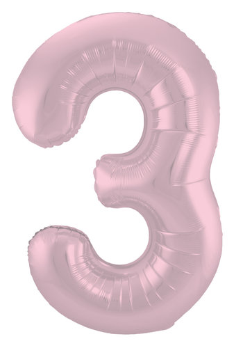 Folieballon Cijfer 3 Mat Pastel Roze 