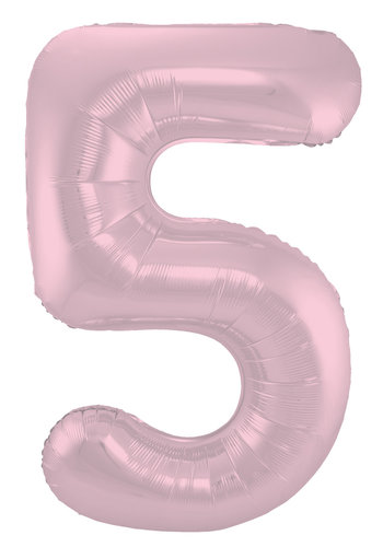Folieballon Cijfer 5 Mat Pastel Roze 